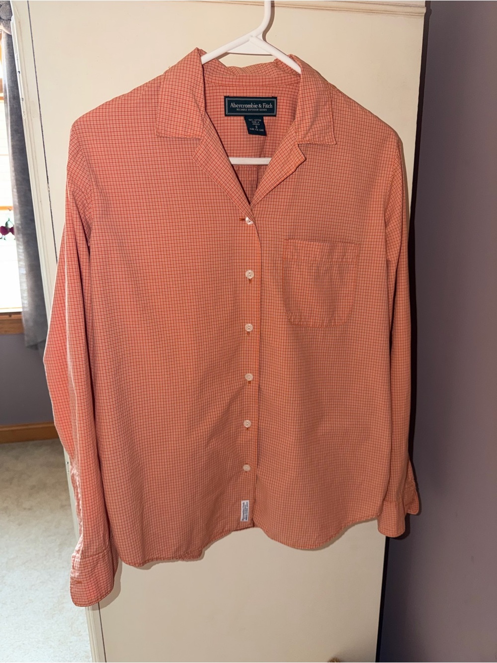 Abercrombie Button Down Shirt - Vintage. Women's Small. Orange / White Plaid